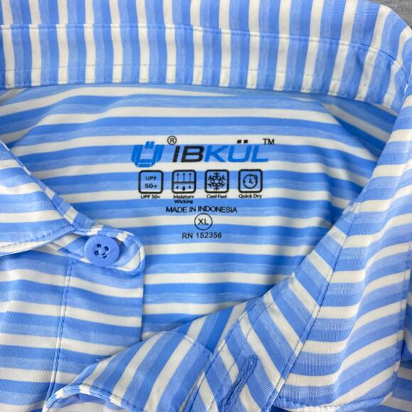 IBKUL Golf Shirt Mens XL Blue Striped Stretch Quick Dry Cool Performance Polo - Picture 3 of 6